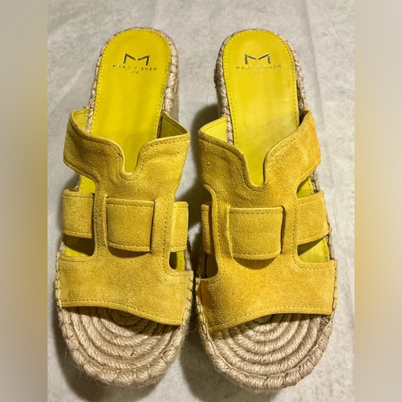 Marc Fisher LTD Robyn Espadrille Sandal Yellow Suede Juke Wedge Platform Size 9 - Picture 3 of 13